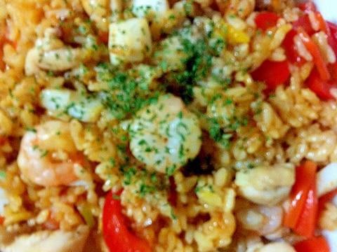 炊飯器とシーフードミックスでパエリア レシピ40分